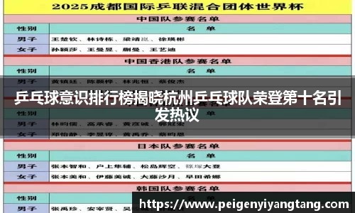 乒乓球意识排行榜揭晓杭州乒乓球队荣登第十名引发热议